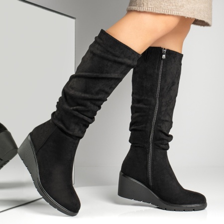 Cizme lungi dama cu platforma negru suede MOD12887, 4, modlet.ro