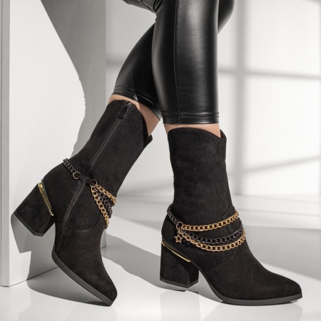 Cizme scurte cu lant negre suede MOD10761, 3, modlet.ro