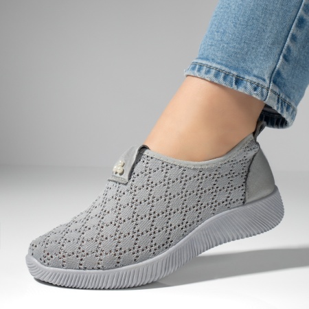 Espadrile dama cu perforatii din material textil gri ZEF13060, 4, zeforia.ro