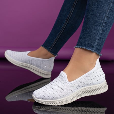 Espadrile sport dama cu strasuri din material textil albe ZEF10997, 2, zeforia.ro