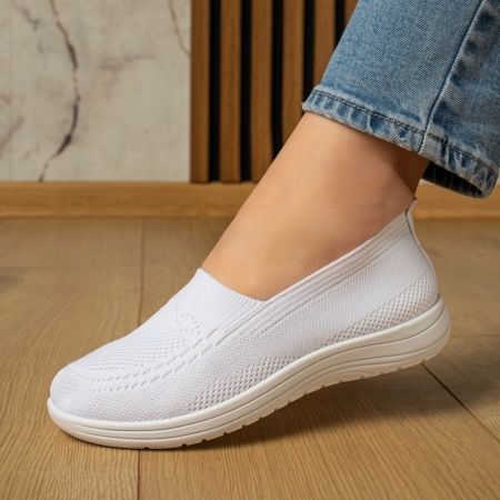 Incaltaminte dama, Espadrile sport dama cu talpa joasa si perforatii albe MOD13056, modlet.ro