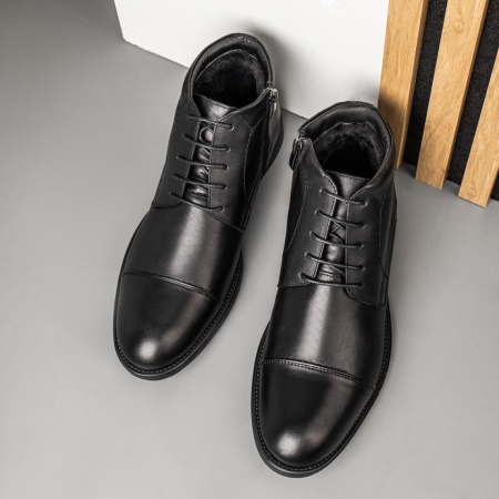 REDUCERI INCALTAMINTE, Ghete barbati cu fermoar negre din Piele naturala MOD10564, modlet.ro