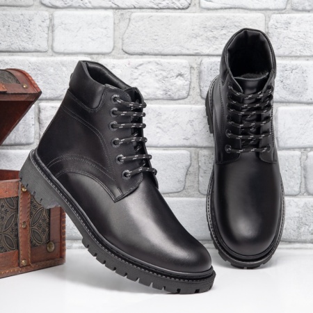 Ghete barbati negre din Piele naturala cu siret MOD02917