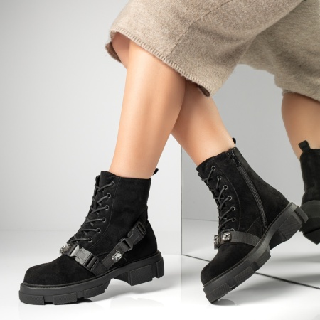 Ghete dama cu catarama si fermoar negru suede MOD12839, 2, modlet.ro