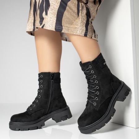 Ghete imblanite, Ghete dama cu fermoar negre suede MOD12272, modlet.ro