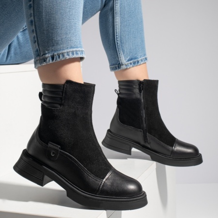 Ghete dama cu fermoar negru suede din Piele naturala PAULA12, 4, modlet.ro