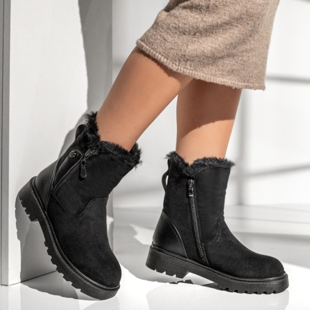 Ghete dama cu fermoar negru suede MOD12797, 4, modlet.ro