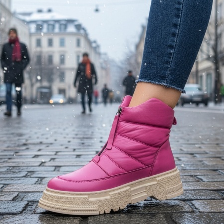 Ghete dama cu fermoar si talpa groasa roz din Piele naturala MOD10460, 3, modlet.ro