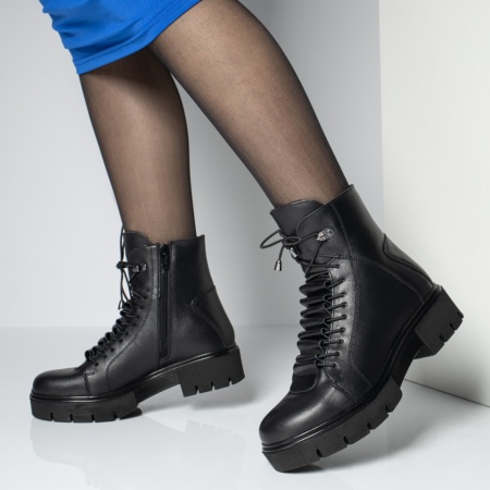 Ghete dama cu siret elastic si fermoar negre din Piele naturala MOD02509, 3, modlet.ro