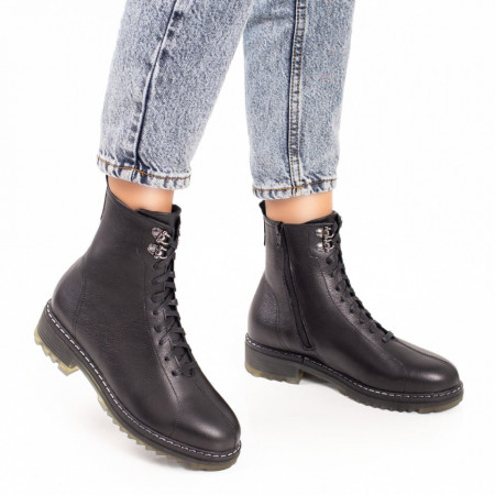 Ghete dama cu siret si fermoar negre din Piele naturala MOD05386, 4, modlet.ro