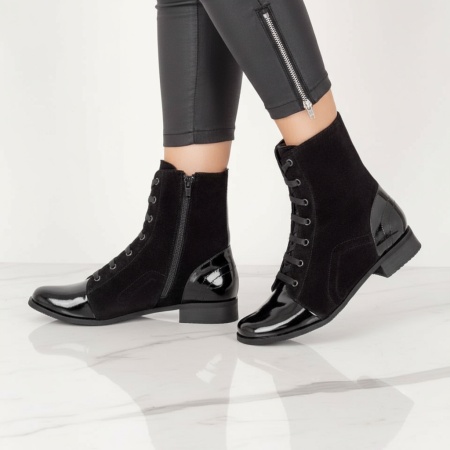 Ghete dama cu siret si fermoar negru suede din Piele naturala MOD07602, 3, modlet.ro