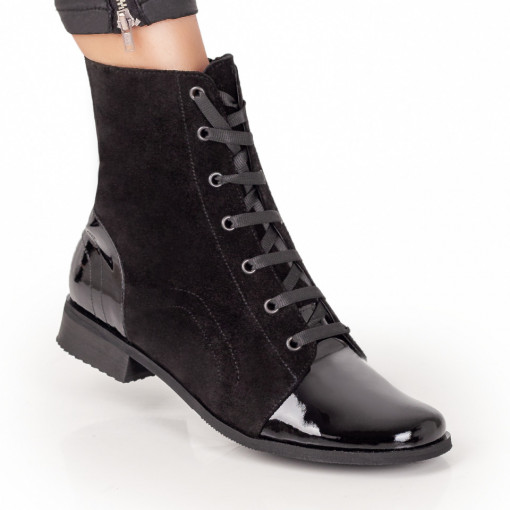 Plateste Jumatate!, Ghete dama cu siret si fermoar negru suede din Piele naturala MOD07602, modlet.ro