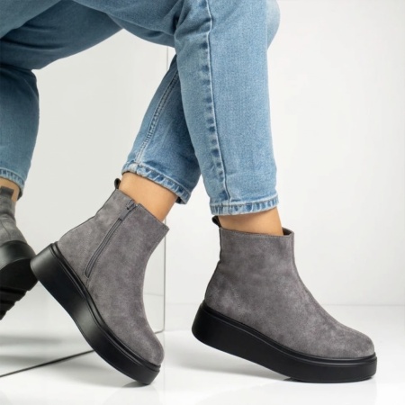 Ghete dama cu talpa groasa gri suede din Piele naturala DORA59, 3, modlet.ro