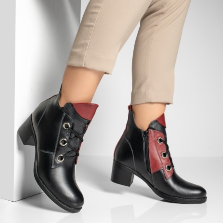 Ghete dama cu toc gros negre din Piele Naturala MOD10369, 4, modlet.ro