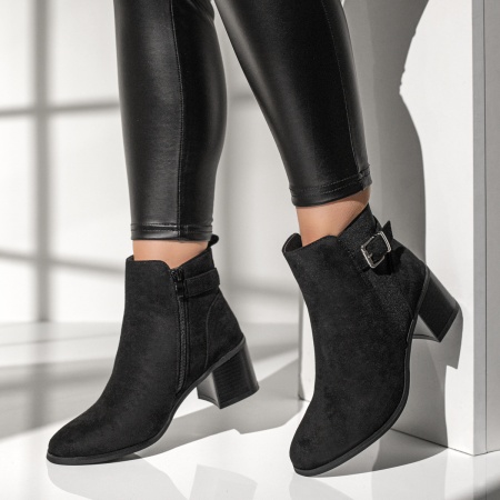 Ghete dama cu toc gros negru suede ZEF12643, 1, zeforia.ro