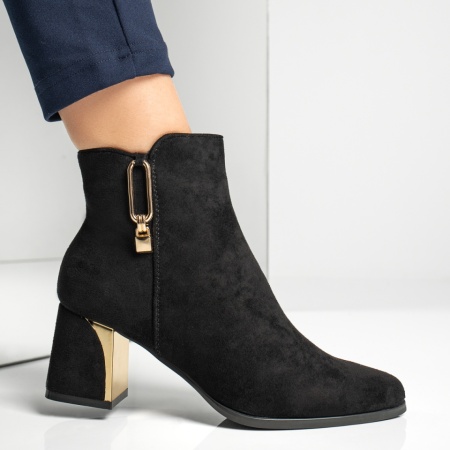 Ghete dama cu toc si accesoriu decorativ negru suede MOD12883, 4, modlet.ro