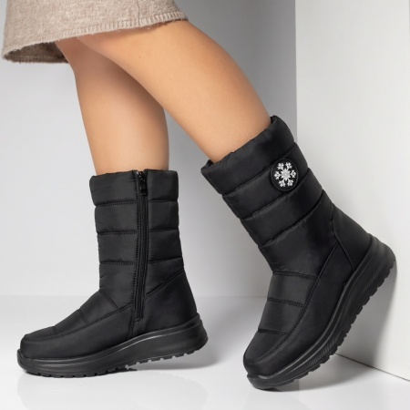 Ghete dama din fas cu fermoar si talpa groasa negre GINA36, 2, modlet.ro
