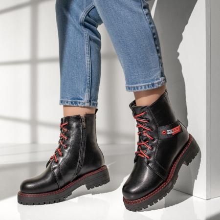 Ghete dama negri cu fermoar si insertie textila MOD07159, 4, modlet.ro