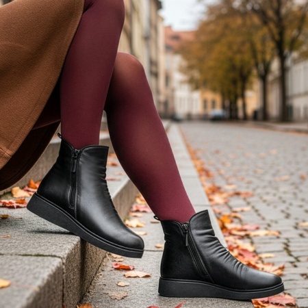 Ghete dama scurte cu fermoar negre din Piele naturala MOD14073, 3, modlet.ro