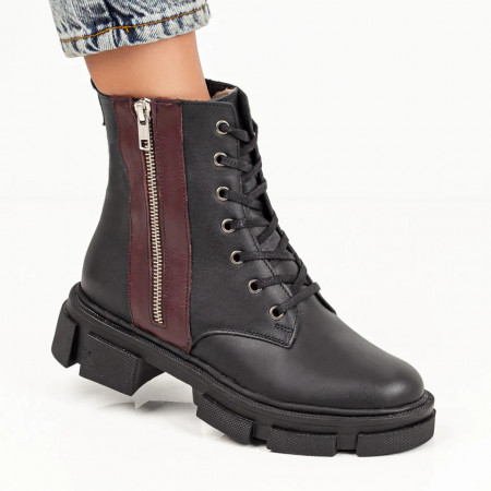 Ghete negre dama cu siret si fermoar din Piele naturala MOD07060, 3, modlet.ro