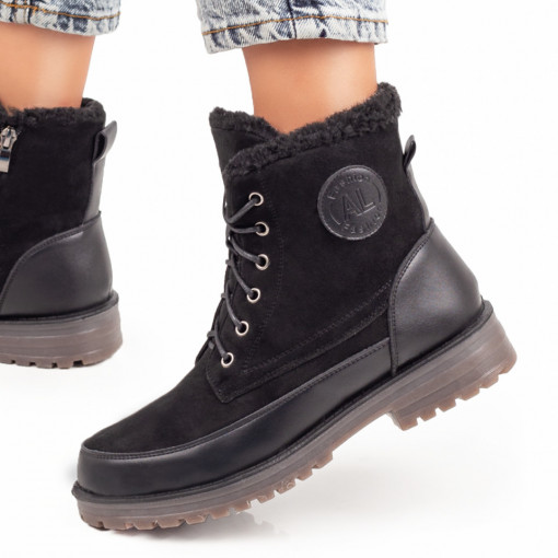 Ghete negre suede cu siret si fermoar dama MOD06845