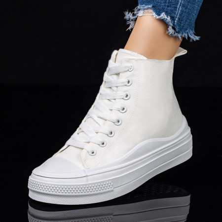 Oferta zilei, Ghete sport dama cu talpa groasa albe MOD07978, modlet.ro