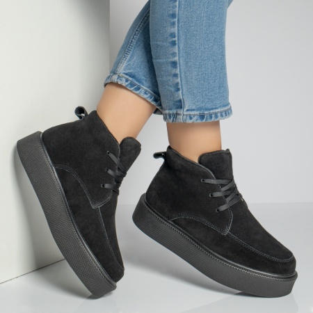Ghete sport dama negre suede din Piele Naturala MOD12218, 4, modlet.ro