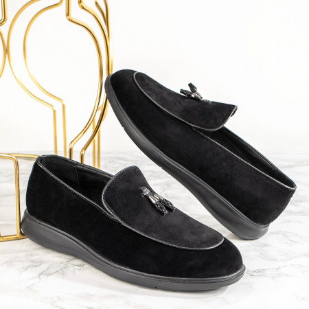 Plateste Jumatate!, Mocasini barbati negri suede cu ciucuri MOD09055, modlet.ro