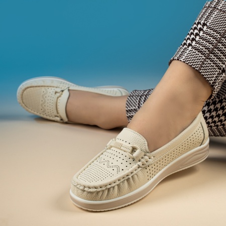Mocasini dama cu perforatii bej MOD14236, 2, modlet.ro