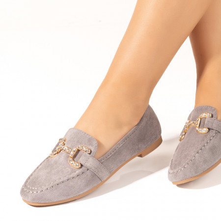 Mocasini dama cu pietre aplicate gri suede ZEF10154