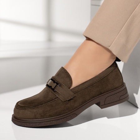 Mocasini dama cu talpa joasa khaki suede MOD14291, 2, modlet.ro