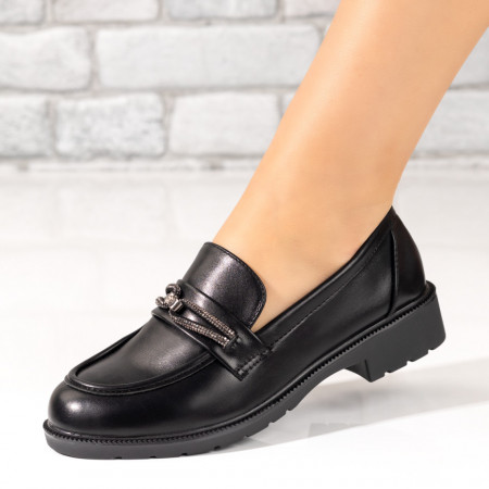 Balerini si Mocasini Dama, Mocasini dama negri cu accesoriu metalic MOD10137, modlet.ro