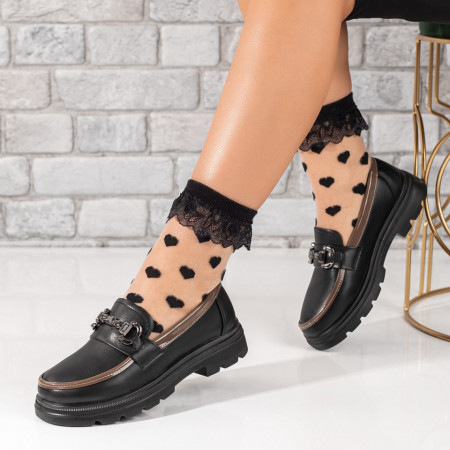 Balerini si Mocasini Dama, Mocasini dama negri cu khaki si accesoriu metalic MOD10107, modlet.ro