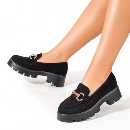 Mocasini dama negri suede cu talpa groasa si accesoriu metalic ZEF09957, 3, zeforia.ro