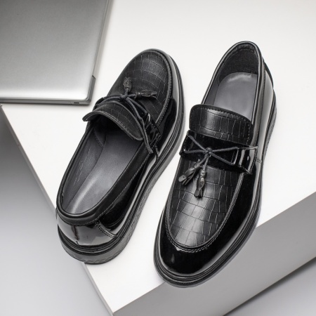 Mocasini negri barbati cu imprimeu MOD11681, 4, modlet.ro