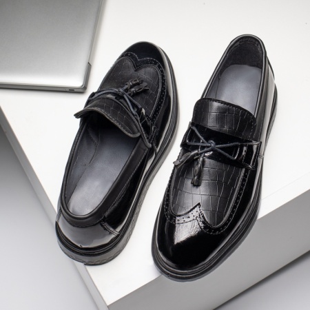 Mocasini negri cu varf lucios barbati MOD11678, 4, modlet.ro