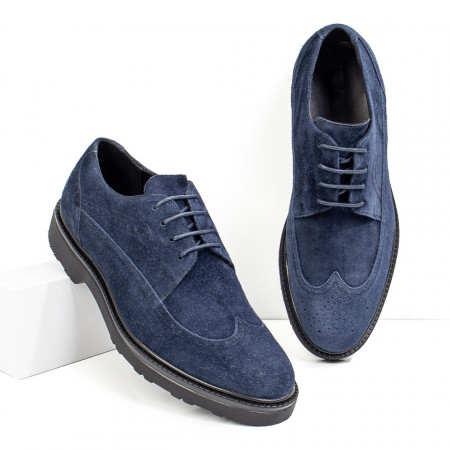 Plateste Jumatate!, Pantofi barbati eleganti albastri suede din Piele naturala MOD08802, modlet.ro