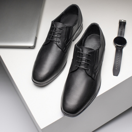 Plateste Jumatate!, Pantofi barbati eleganti cu siret negri din Piele naturala MOD09404, modlet.ro