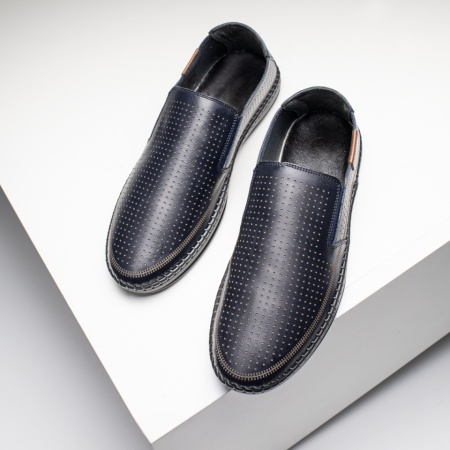 Pantofi casual barbati cu perforatii albastru inchis din Piele naturala ZEF13644