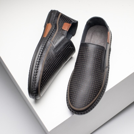 Pantofi casual barbati cu perforatii negri din Piele naturala MOD13644, 3, modlet.ro