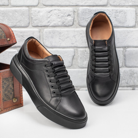 Incaltaminte barbati, Pantofi casual barbati cu siret negri din Piele naturala MOD11163, modlet.ro