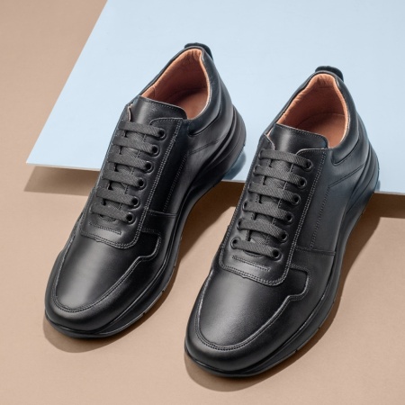 Incaltaminte barbati, Pantofi casual barbati cu siret negri din Piele Naturala MOD13251, modlet.ro