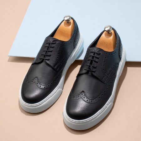 Pantofi casual barbati cu siret negri din Piele naturala MOD13791