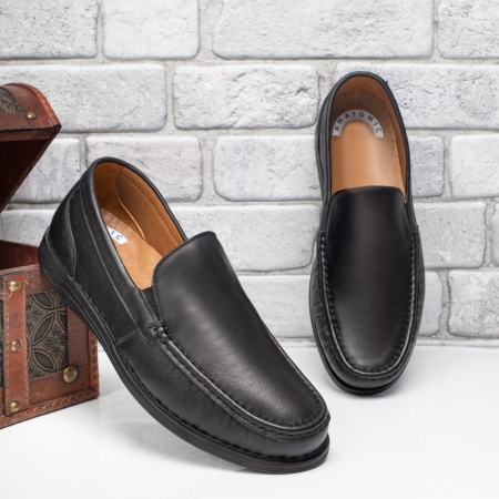 Incaltaminte barbati, Pantofi casual barbati negri din Piele naturala MOD13122, modlet.ro