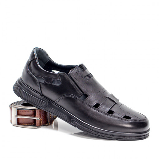 Pantofi casual barbati, Pantofi casual barbati perforati din Piele negri ZEF04389 - zeforia.ro