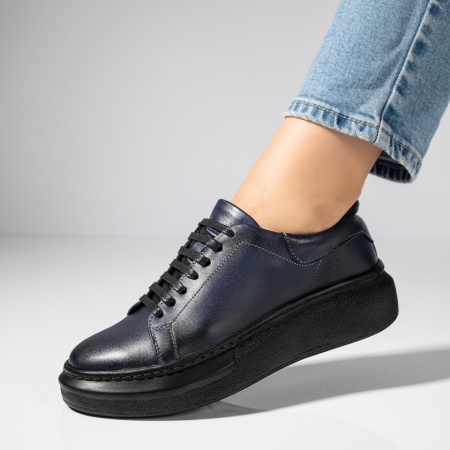 Pantofi casual dama, Pantofi casual dama albastri din Piele naturala MOD11891, modlet.ro