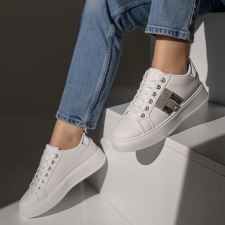 Pantofi casual dama albi cu talpa groasa si aplicatii MOD11873, 2, modlet.ro