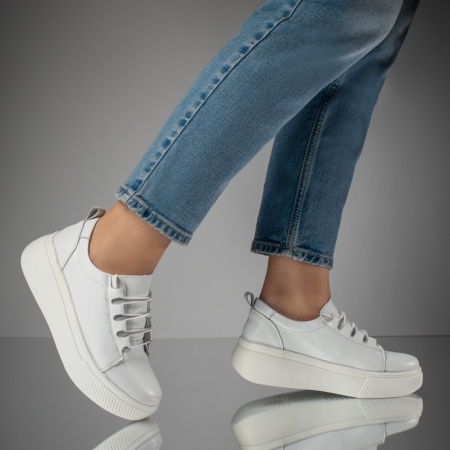 Pantofi casual dama albi din Piele naturala MOD11703, 4, modlet.ro