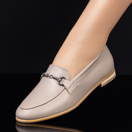 Pantofi casual dama, Pantofi casual dama bej cu accesoriu metalic ZEF04121 - zeforia.ro