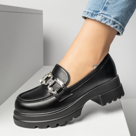 Pantofi casual dama, Pantofi casual dama cu accesoriu metalic negri MOD13249, modlet.ro
